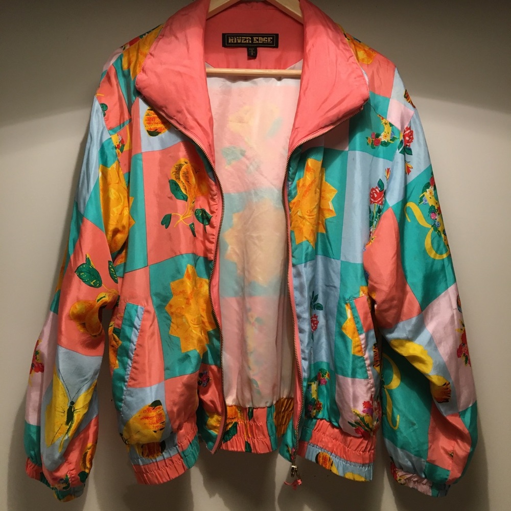 vintage silk colour blocked bomber jacket